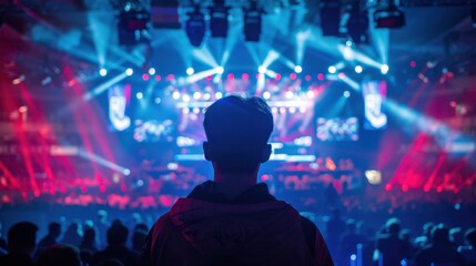 A person participating in an esports tournament, symbolizing the rise of competitive gaming and digital sports, Esports scene