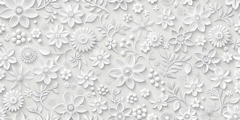Elegant White Embossed Floral Pattern Design with Intricate Details and Soft Shadows