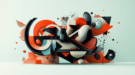 Abstract 3D Composition:  Interplay of Form and Color in a Modern Digital Artwork