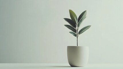 A simple, single-leaf plant in a plain white pot, set against a light background, showcasing the beauty of minimalism in editorial style. Cinematic Scene, 4k resolution, cinematic scene