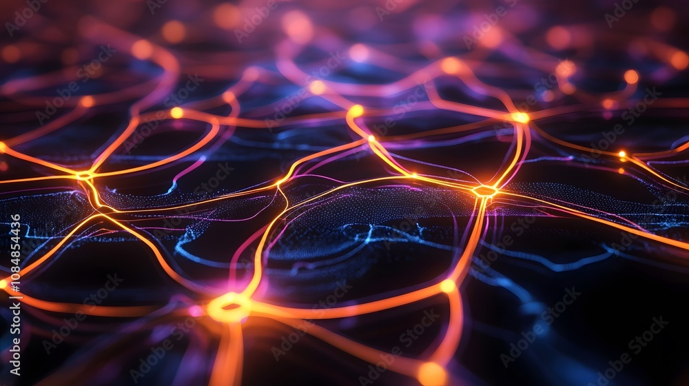 Poster A sci-fi network of complex, intertwined circuits glowing in neon, representing advanced technology and data systems. 4k resolution, cinematic scene