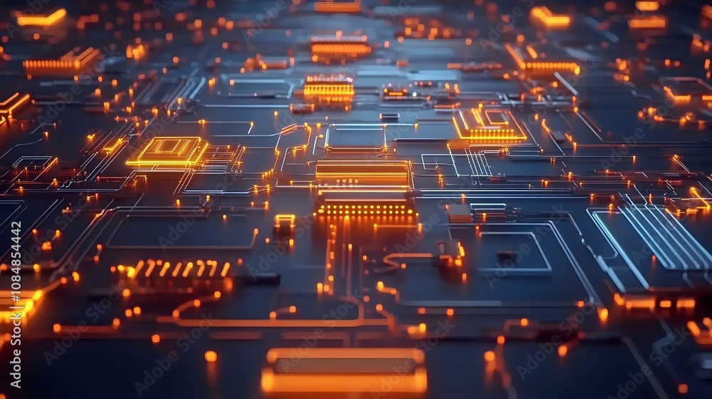 Aufkleber A sci-fi network of complex, intertwined circuits glowing in neon, representing advanced technology and data systems. 4k resolution, cinematic scene