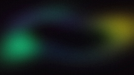 Abstract glowing color flow grainy background. Dark black blue orange green color wave noisy shaped, vibrant and bright colors, noise texture backdrop design