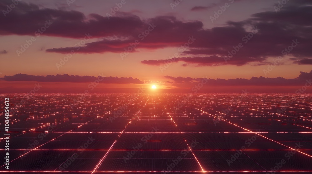 Poster a high-tech grid with bright, interconnected lines stretching into the horizon, symbolizing futurist
