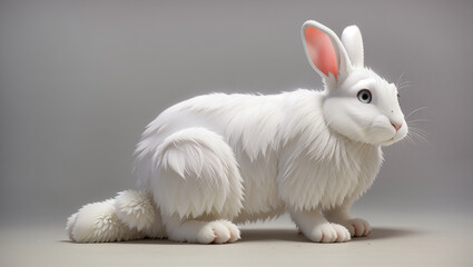 Obraz premium A white rabbit sits in a misty forest, surrounded by white flowers