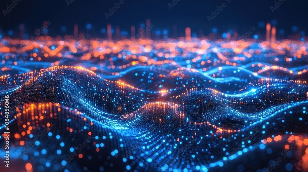 Poster futuristic bitcoin digital network with interconnected data streams and glowing nodes, symbolizing t