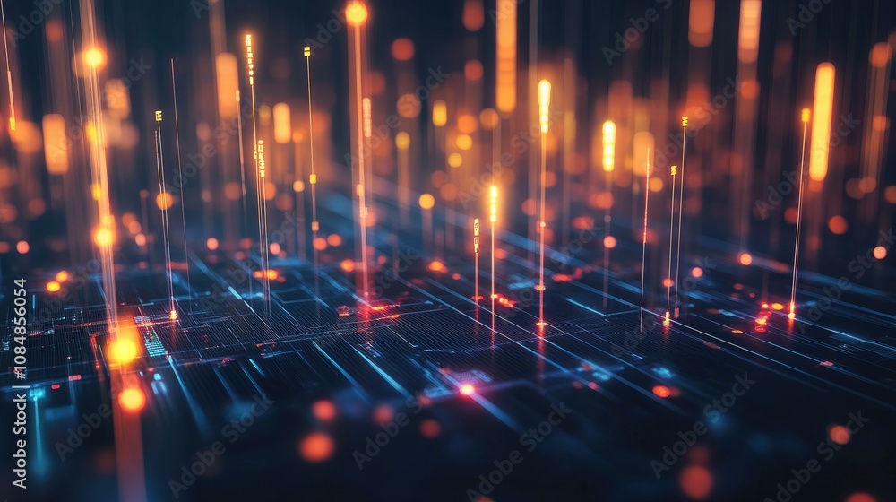 Poster futuristic bitcoin digital network with interconnected data streams and glowing nodes, symbolizing t