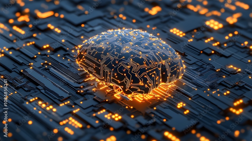 Poster A 3D representation of a human brain with circuits, hovering in front of a 2D network of interconnected AI data nodes. 4k resolution, Cinematic Scene