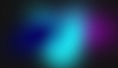 Abstract glowing color flow grainy background. Dark black purple blue color wave noisy shaped, vibrant and bright colors, noise texture backdrop design