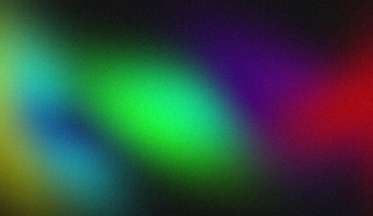 Abstract glowing color flow grainy background. Dark black red purple blue green color wave noisy shaped, vibrant and bright colors, noise texture backdrop design