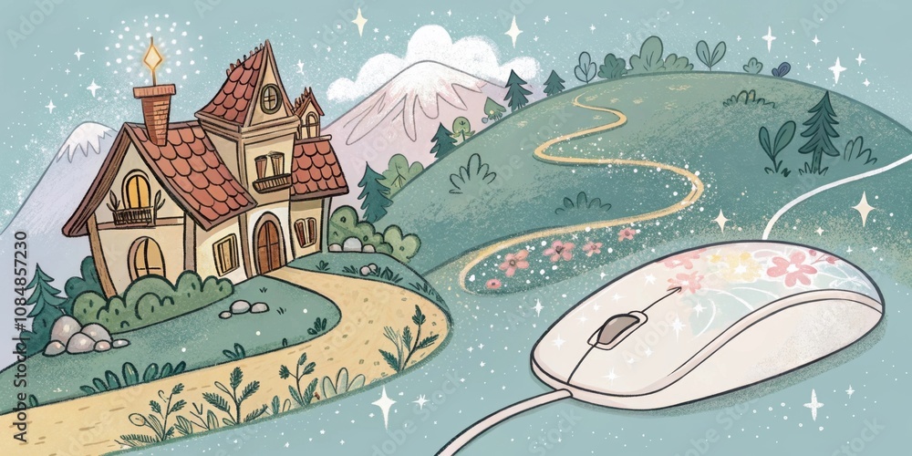 Poster a whimsical online gallery that showcases handmade illustrations with glittering sparkles that trail