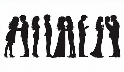 Obraz premium silhouette of couples kissing on a white background