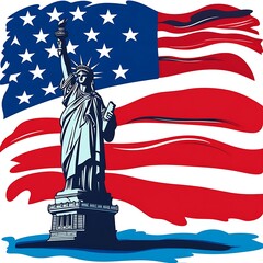 Statue of Liberty with American Flag