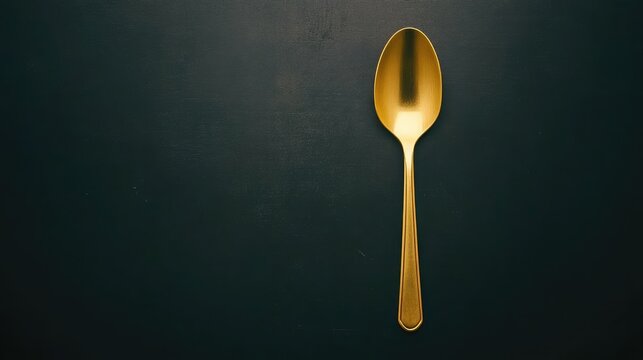 Minimalistic view of a single golden spoon isolated on a dark background, emphasizing its elegance and simplicity