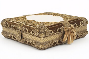 Ornate Gold-Accented Velvet Book-Shaped Box