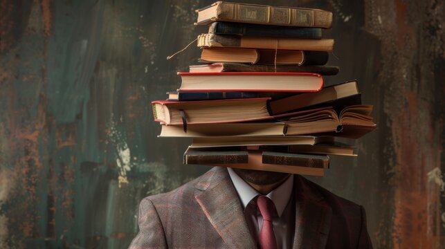 A portrait with a head full of books, Portrait scene, Intellectual style