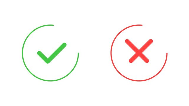 Green check mark, red cross mark Animation. Animated checklist signs, approval badge. Flat and modern checkmark transparent background 4K
