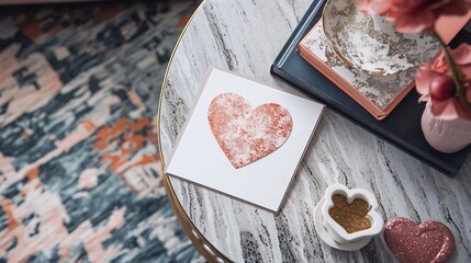 Gorgeous Valentine s Day Flatlay with Heart Shaped Card and Romantic Decor