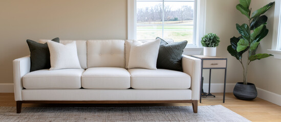 Home interior design inspiration modern sofa arrangement in cozy living room setting with natural light