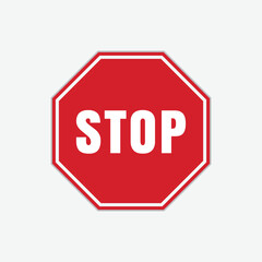Red stop sign icon with text flat icon