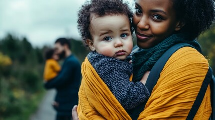 Fototapeta premium Loving Parents Carrying Diverse Toddlers - Embracing Family Unity and Cultural Diversity Through Close-Up Expressions and Natural Skin Tones