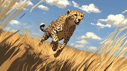 Obraz premium 11. A cheetah racing across a savannah, its spots washed out by the overwhelming brightness of the midday sun