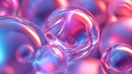 Iridescent balloon bubbles on pastel background with gradient. A vibrant and whimsical bubble of joy radiates in the sky, its radiant rainbow background captivating the viewer with its dazzling colors