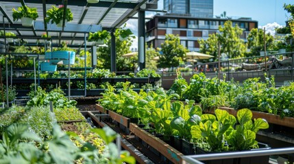 A smart garden with automated irrigation systems and vertical farming technology, Urban farming scene, Contemporary style