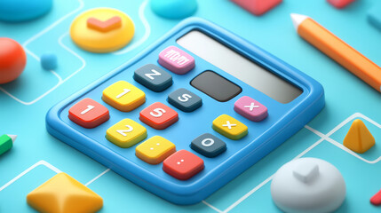 An illustrated calculator icon with playful, colorful elements, designed for an educational app for children