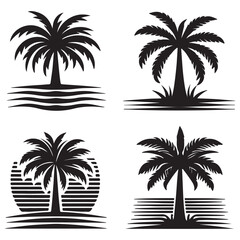 Black Palm Trees Set Isolated On White Background. Palm Silhouettes. Design Of Palm Trees For Posters, Banners And Promotional Items. Vector Illustration. Palm Icon On White Background 