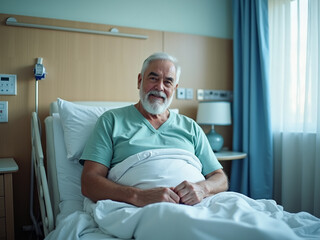 Fototapeta premium Senior patient smiling while resting in hospital bed