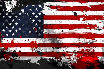 A graffiti-style American flag on an urban wall, with bold splashes of color and dynamic lines