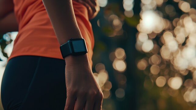 A smartwatch displaying health data during a morning jog, Fitness scene, Wearable technology style