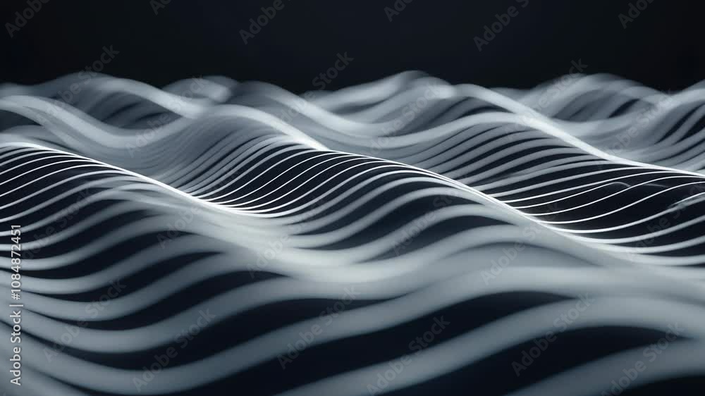 Poster abstract flowing waves, smooth lines and contrasting dark background