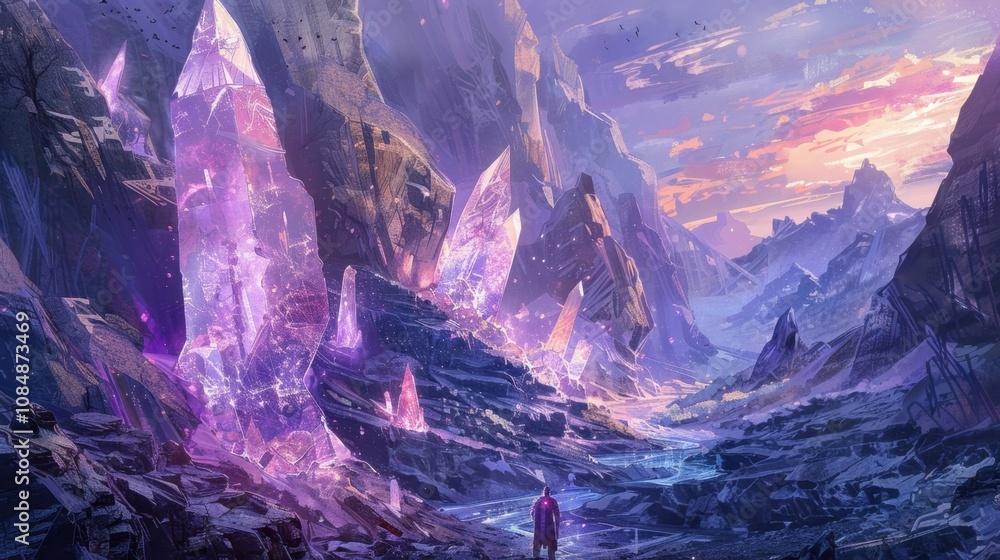 Aufkleber high up in the mountains there is a crystal mine where miners extract large jagged shards of enchant