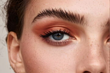 Obraz premium A woman with a light brown eye and dark eyebrows