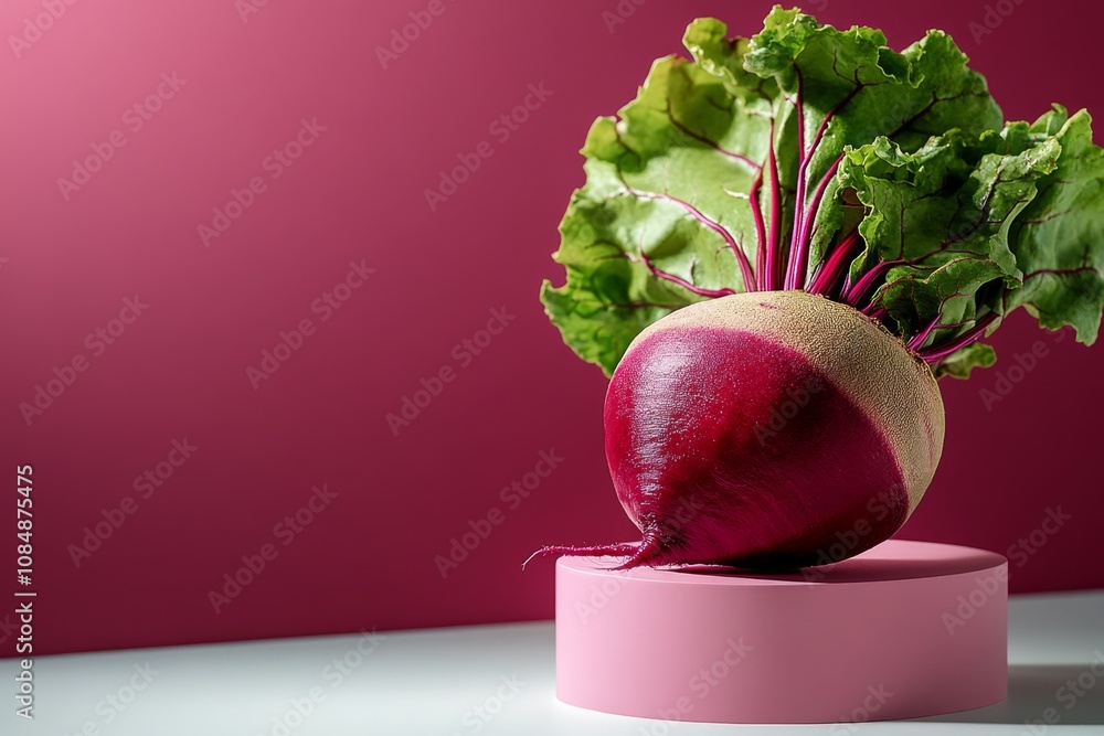Poster single beetroot in a minimalist graphic, with a soft pink color on a plain background