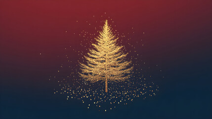 minimalistic golden Christmas tree design on  solid color background