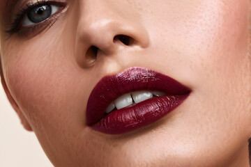 Naklejka premium A woman with a red lip is smiling