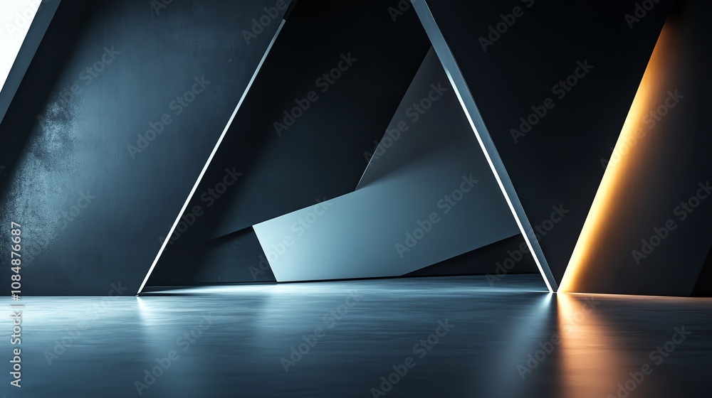Poster Modern abstract architecture with sharp angles and lighting.