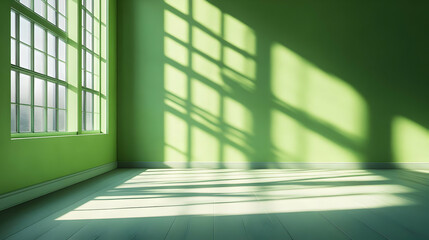 Light Through Window in a Green Room, 3D Render