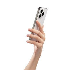 Clipping path, Hand holding the smartphone on isolated white background.