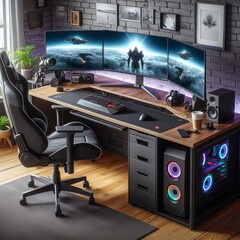 Gaming Desk A desk with built in cable management USB ports and