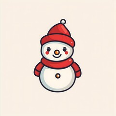 Cute Snowman with Red Winter Hat and Scarf, Festive Holiday Illustration