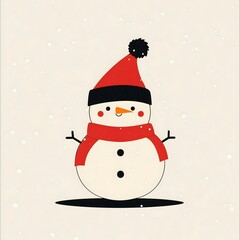 Fototapeta premium Cute Snowman with Red Hat and Scarf in Snowfall, Festive Winter Illustration