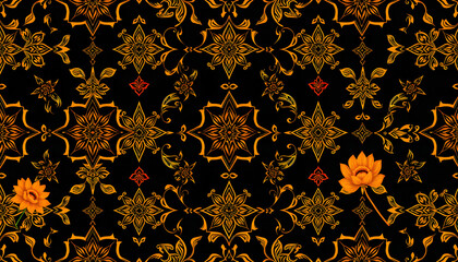 Seamless decorative pattern on background. Thai style for background, dinamic scene
