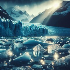 Glacier's Melt A holographic glacier slowly melting its ice crys