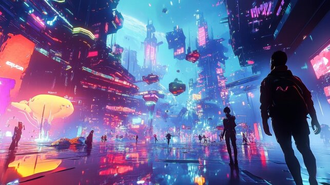 An intense gaming battle with vibrant characters and dynamic environments in a digital world