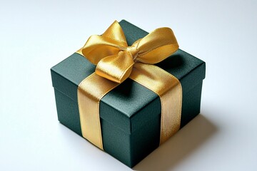 Obraz premium Luxury Dark Green Gift Box with Gold Ribbon