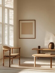 Minimalist Scandinavian Living Room with Blank Poster Frame